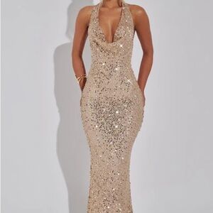 Glamorous Halter Maxi Dress - Gold